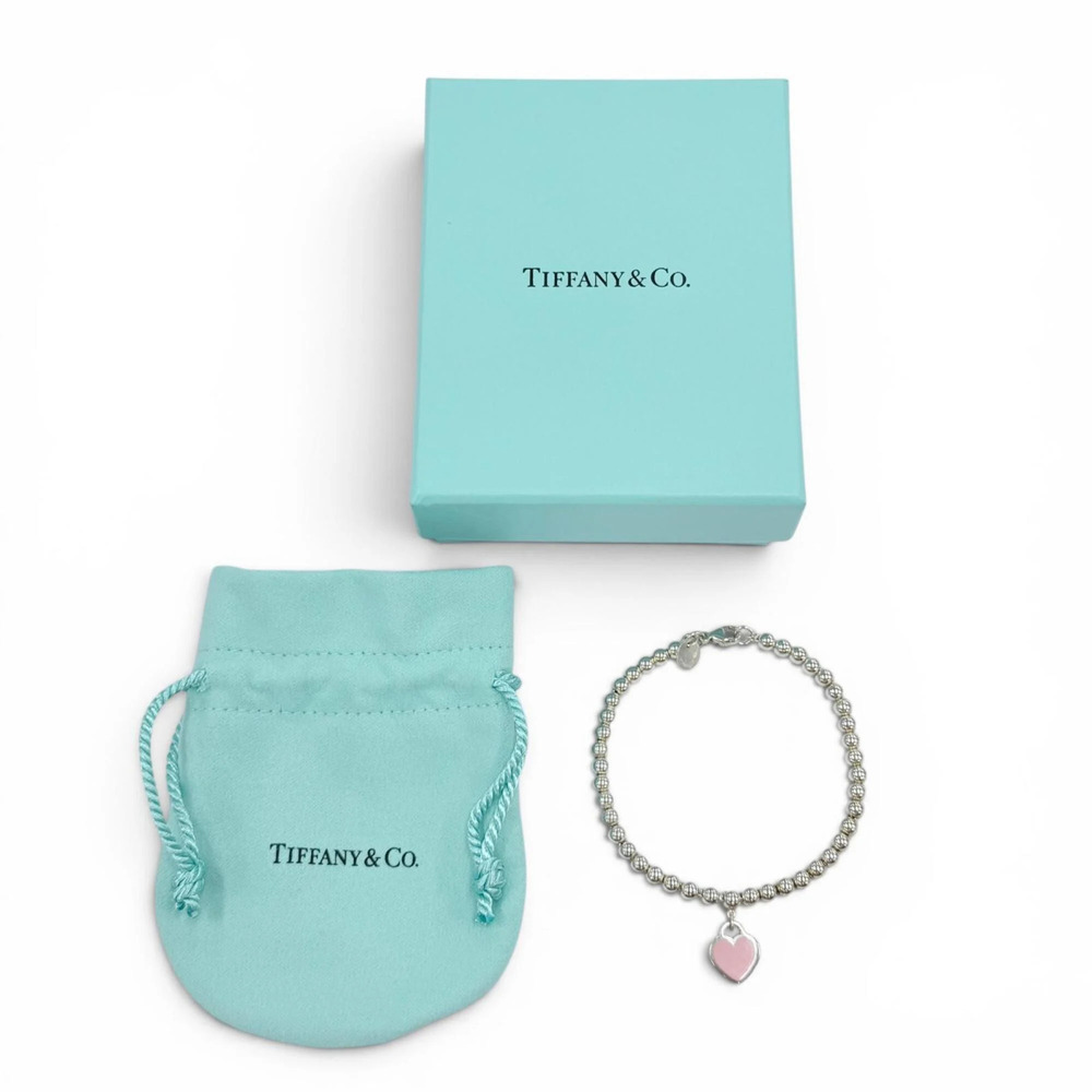 TIFFANY Authentic Pink Heart Charm Bracelet - Picture 2 of 9